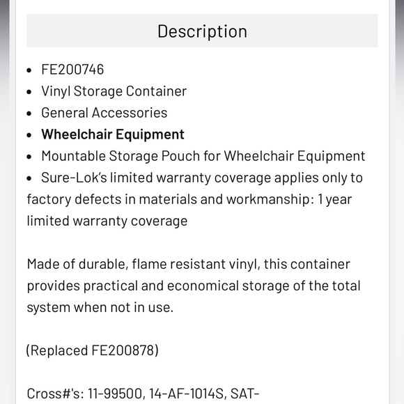 New in Bag Sure-Lok Mountable Wheelchair Strap Vinyl Storage Pouch C8 - Picture 7 of 7